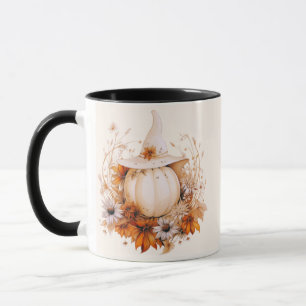 Boho Weiße Kürbis- und Blumen-Cream-Halloween Tasse
