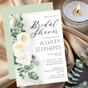 Boho Weiße Rose Floral   Eukalyptus Brautparty Einladung