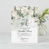 Boho weiße Rosen Eukalyptus und Gold Es ist ein Mä Einladung (Stehend Vorderseite)