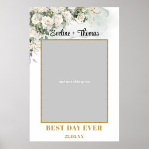 Boho Weiße Rosen Grüner Hochzeitsfotoprop Poster