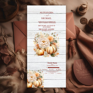 Boho Weiße und Goldene Glitter-Kürbisse Hochzeit All In One Einladung