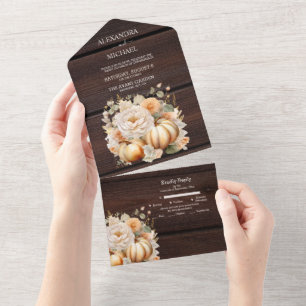 Boho Weiße und Goldene Glitzer-Kürbisse Hochzeit All In One Einladung
