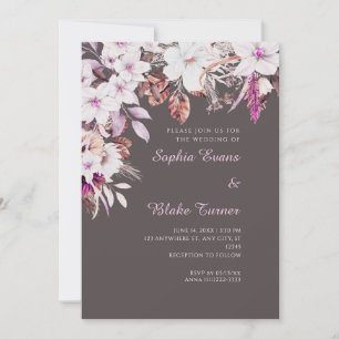 Boho Weiße und rosa florale Herbst-Aschgraue Hochz Einladung