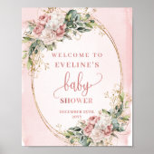 Boho Welcome Blush Pink Flowers Baby Shower Sign Poster (Vorne)