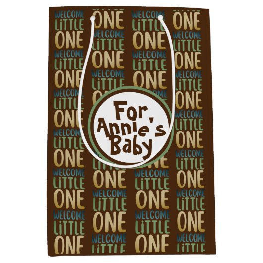 Boho "Welcome Little One" Babydusche Mittlere Geschenktüte (Vorderseite)