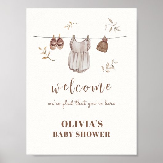 Boho Welcome Sign Girl Outfit Babydusche Poster (Vorne)