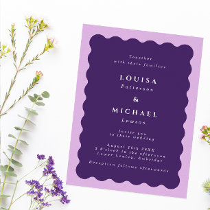Boho-Wellige-Rand-Purple- und Lila-Hochzeit Einladung