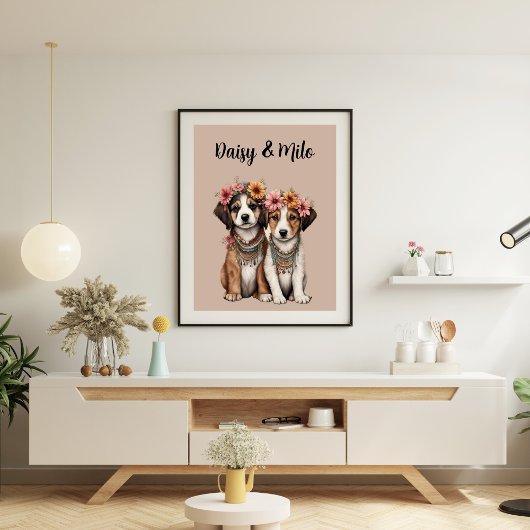 Boho-Welpen mit Blumen Poster