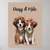 Boho-Welpen mit Blumen Poster (Vorne)