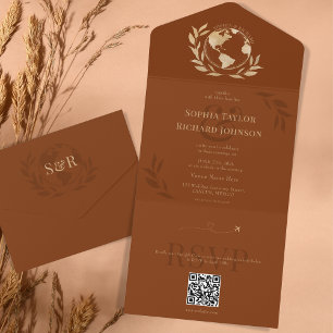 Boho-Weltkarte verbranntes Orange Ziel Hochzeit All In One Einladung