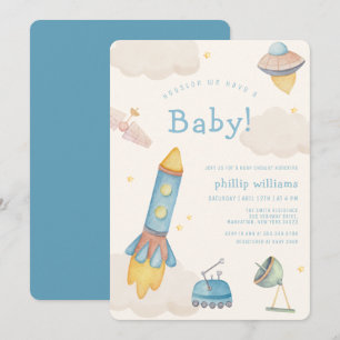 Boho Weltraum-Raumschiff-Rakete-Baby-Party Einladung