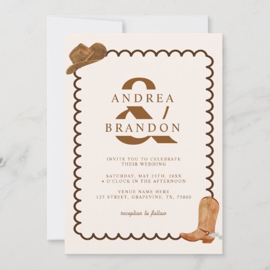 Boho Western Ampersand Wavy Frame Qr Code Hochzeit Einladung (Vorderseite)