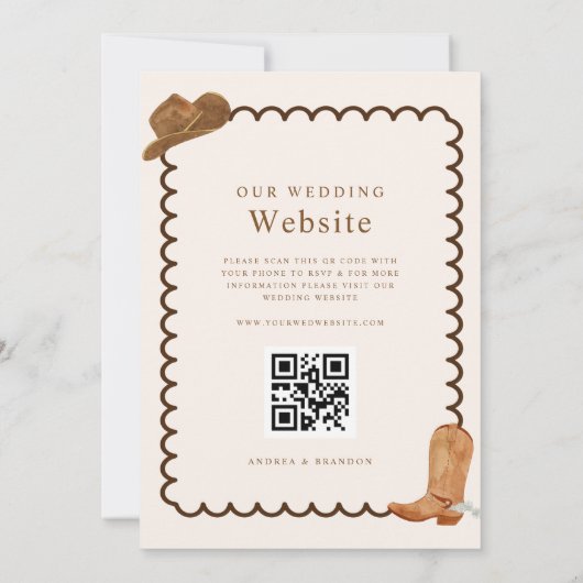 Boho Western Ampersand Wavy Frame Qr Code Hochzeit Einladung (Rückseite)