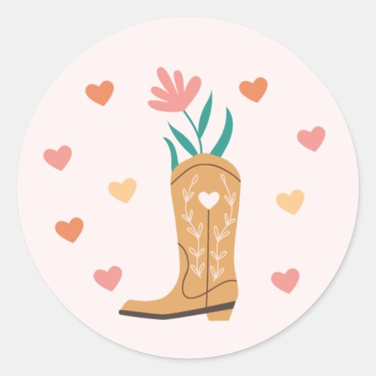 Boho Western Boot & Hearts Sticker (Vorderseite)