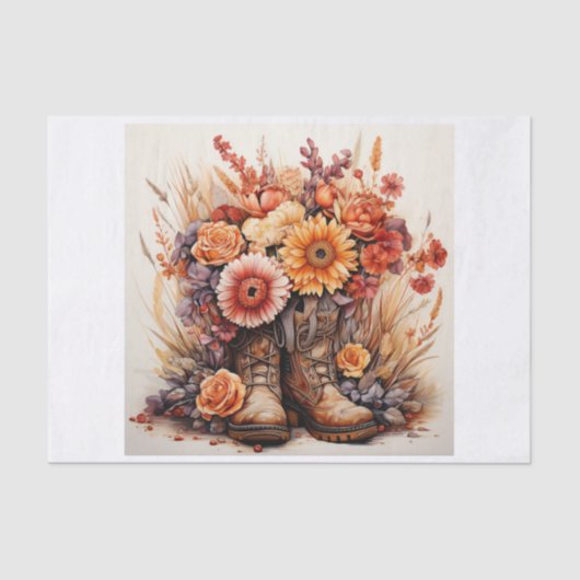 Boho Western Boots Floral Bouquet für Decoupage Seidenpapier (Vorderseite)
