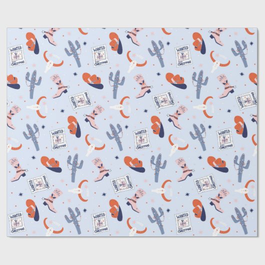 Boho Western Christmas - Blue Geschenkpapier (Flach)