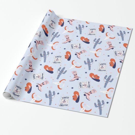 Boho Western Christmas - Blue Geschenkpapier (Ungerollt)