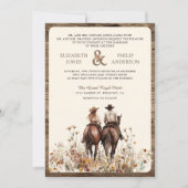 Boho Western Couple Riding Horse QR Code Hochzeit Einladung (Vorderseite)