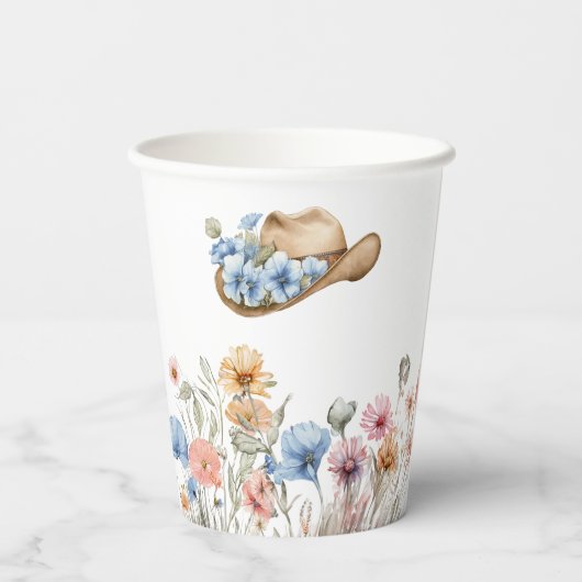 Boho Western Cowboy Hat und Wildblumen Pappbecher (Rückseite)