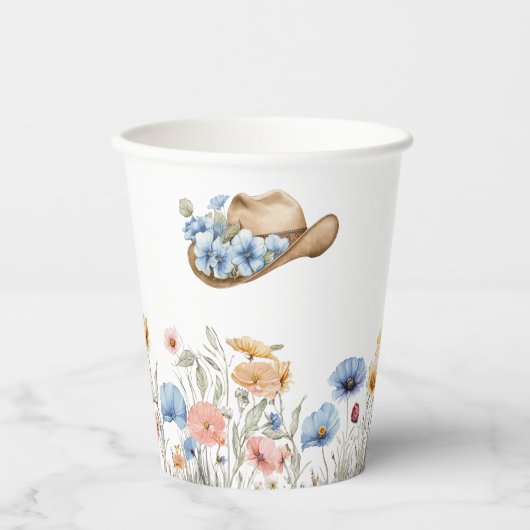 Boho Western Cowboy Hat und Wildblumen Pappbecher (Vorderseite)