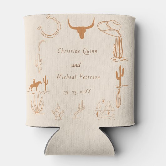 Boho Western Cowboy Illustration Wedding Dosenkühler (Rückseite)