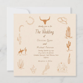 Boho Western Cowboy Illustration Wedding Einladung