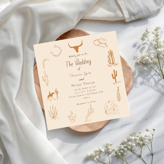 Boho Western Cowboy Illustration Wedding Einladung
