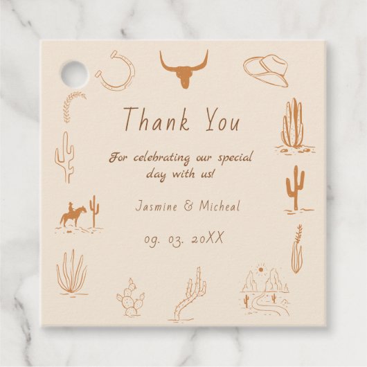 Boho Western Cowboy Illustration Wedding Geschenkanhänger (Vorderseite)