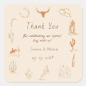 Boho Western Cowboy Illustration Wedding Quadratischer Aufkleber (Vorderseite)