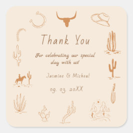 Boho Western Cowboy Illustration Wedding Quadratischer Aufkleber