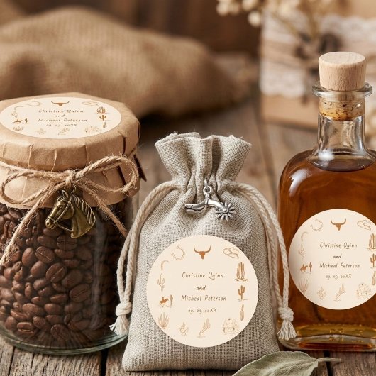 Boho Western Cowboy Illustration Wedding Quadratischer Aufkleber