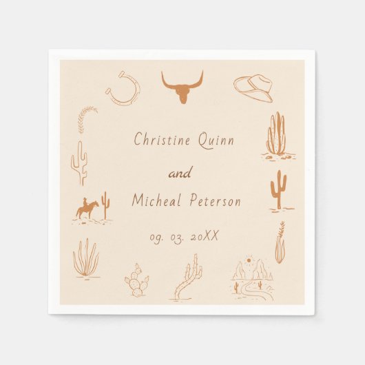 Boho Western Cowboy Illustration Wedding Serviette (Vorderseite)