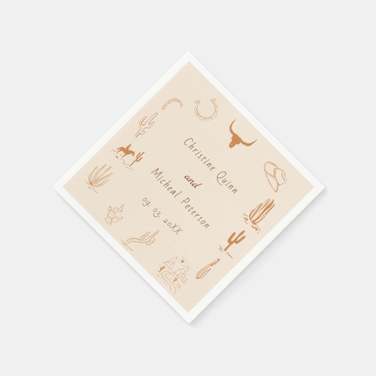 Boho Western Cowboy Illustration Wedding Serviette (Ecke)