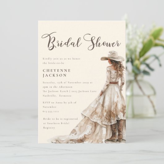 Boho Western Cowgirl Brautparty Einladung (Stehend Vorderseite)