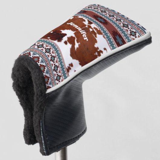 Boho Western Cowhide-Pattername Golf Headcover (3/4 Vorderseite)