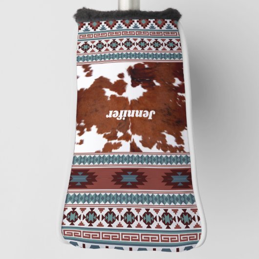 Boho Western Cowhide-Pattername Golf Headcover (Rotieren 90)
