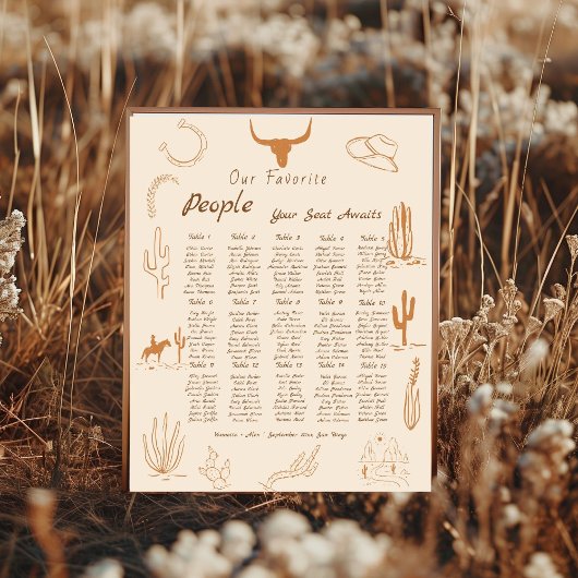 Boho Western Favorite People Wedding Chart Poster