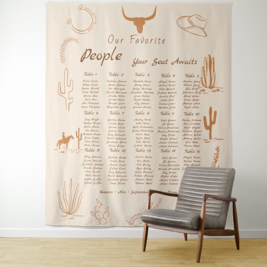 Boho Western Favorite People Wedding Seating chart Wandteppich (Beispiel)