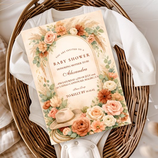 Boho Western Floral Baby Shower Einladung