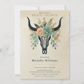 Boho Western Floral Bull Kuh Skull Brautparty Einladung (Vorderseite)