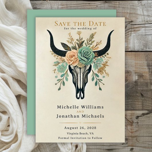 Boho Western Floral Bull Kuh Skull Hochzeit Save The Date