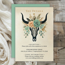 Boho Western Floral Bull Kuh Skull Hochzeitdetails Begleitkarte