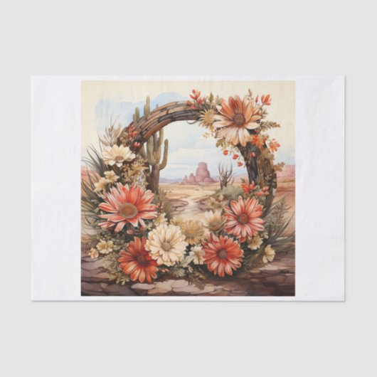 Boho Western Floral Wreath Bouquet für Decoupage Seidenpapier (Vorderseite)