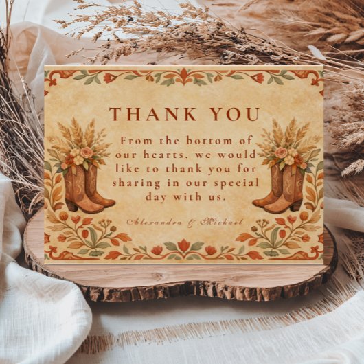Boho-Western-Gartenhochzeit Dankeskarte
