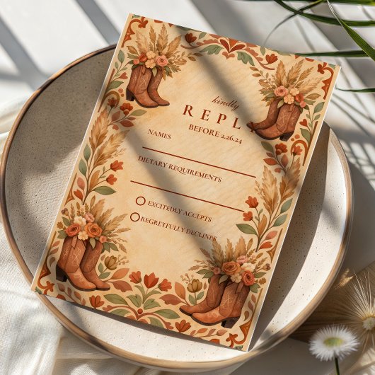 Boho-Western-Gartenhochzeit RSVP Karte