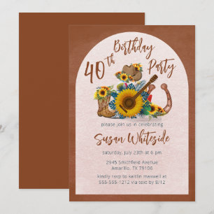 Boho Western Gitarre Sonnenblumen 40. Geburtstagsf Einladung