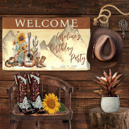Boho Western Guitar Sonnenblumen Geburtstagsparty Banner