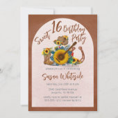 Boho Western Guitar Sonnenblumen Sweet 16 Party Einladung (Vorderseite)