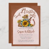 Boho Western Guitar Sonnenblumen Sweet 21 Party Einladung (Vorne/Hinten)