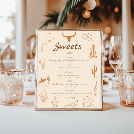 Boho Western Hochzeit Süßes Dessert Bar Zeichen Poster